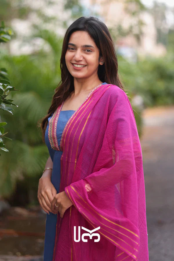 Handloom Kurta set (Dress) In Indigo Blue