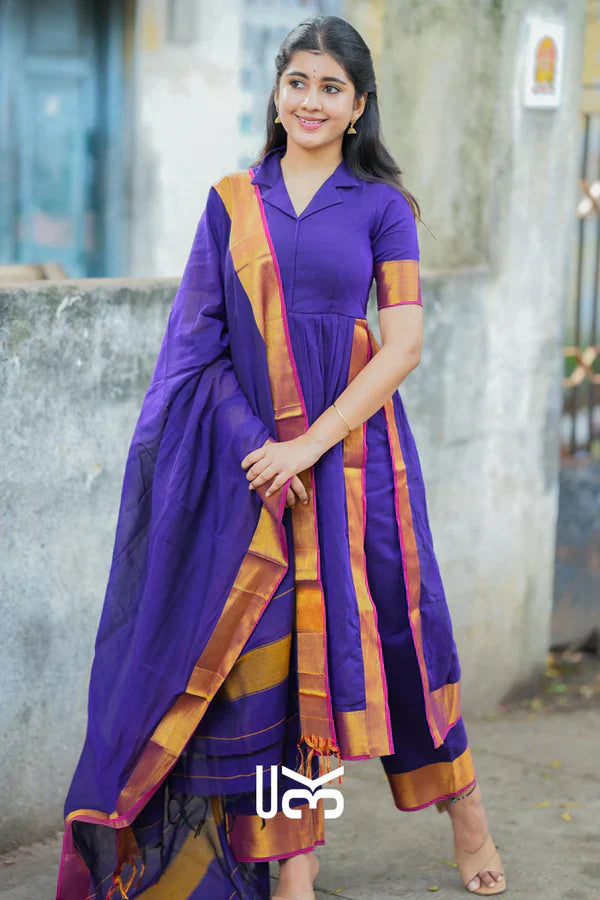 Handloom Suit Set in Purple