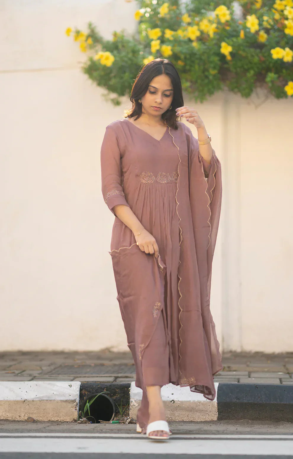 viscose organza A-line kurti with zardosi handwork