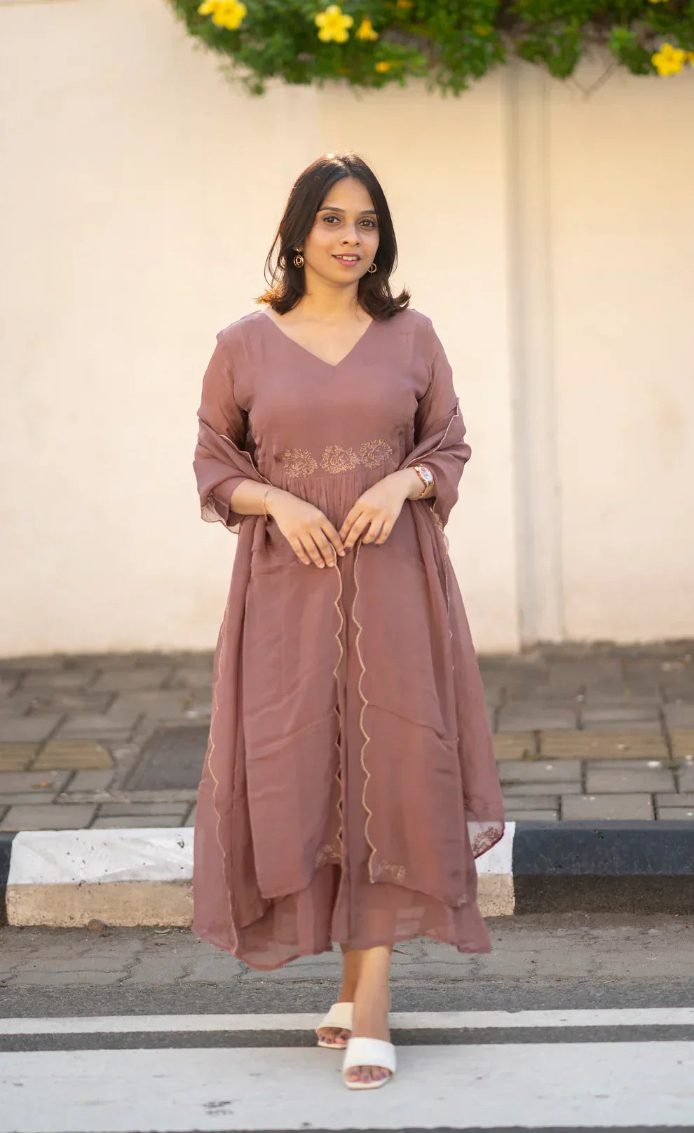 viscose organza A-line kurti with zardosi handwork