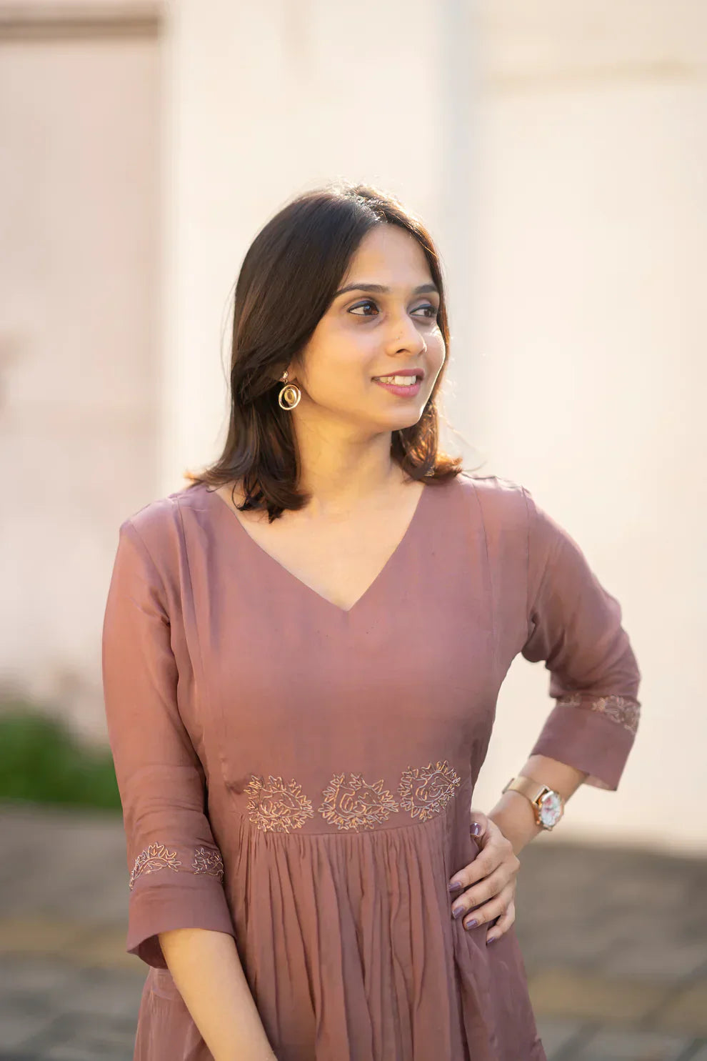 viscose organza A-line kurti with zardosi handwork