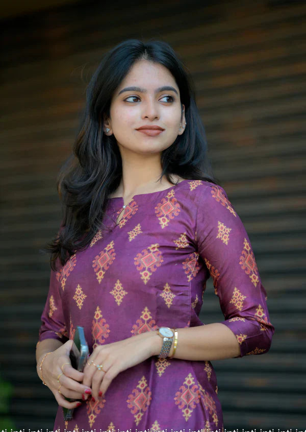 "Wine Temptation" Kurti Fabric - Kolam silk