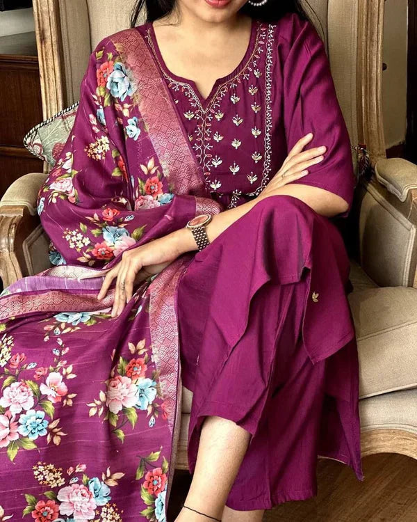 slub Embroidery Duppta Set...