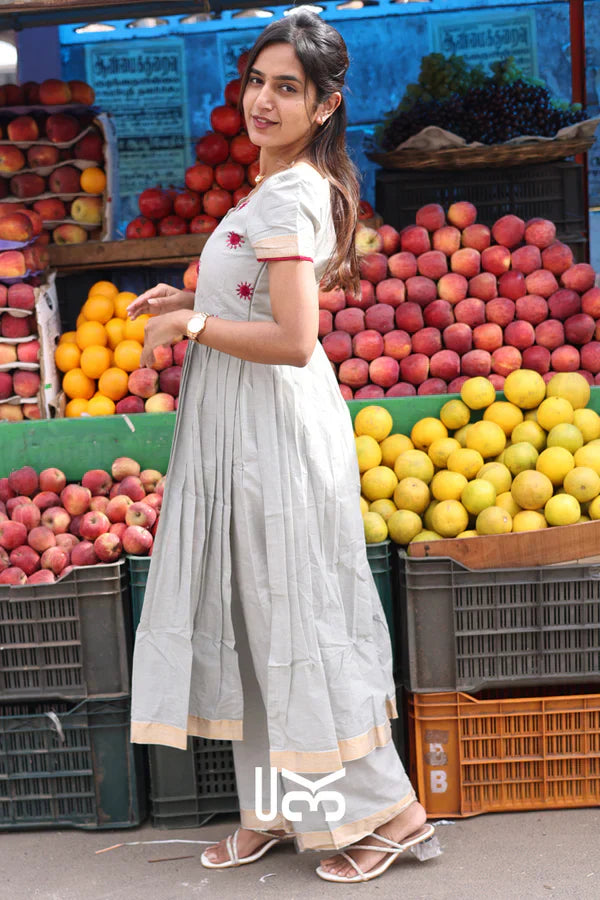 Handloom Kurta Set in Grey