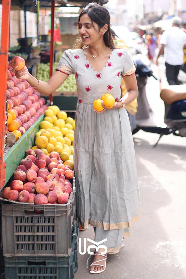 Handloom Kurta Set in Grey