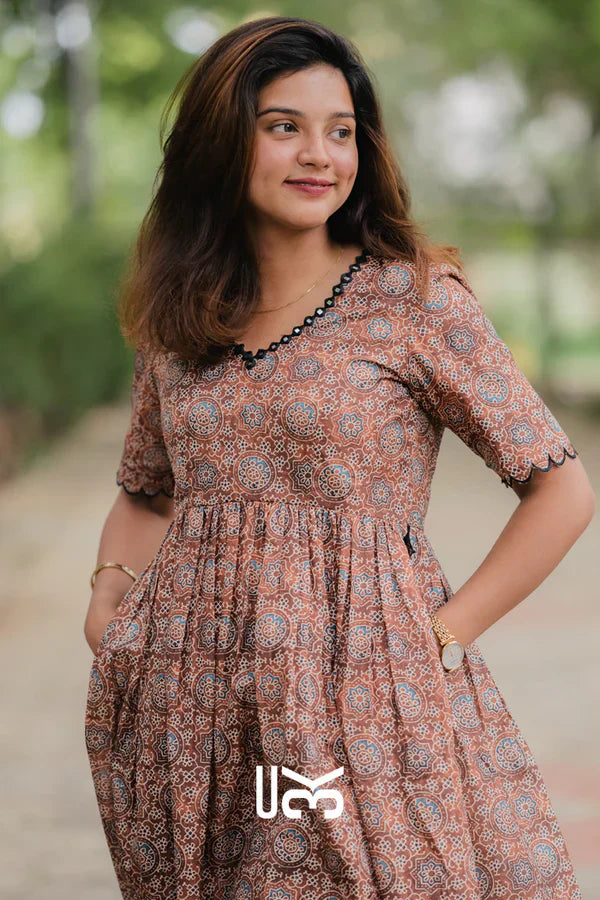 Ajrakh Kurta Set in Brown