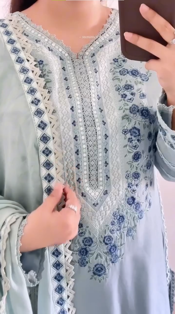 Powder Blue Embroidered Suit Set