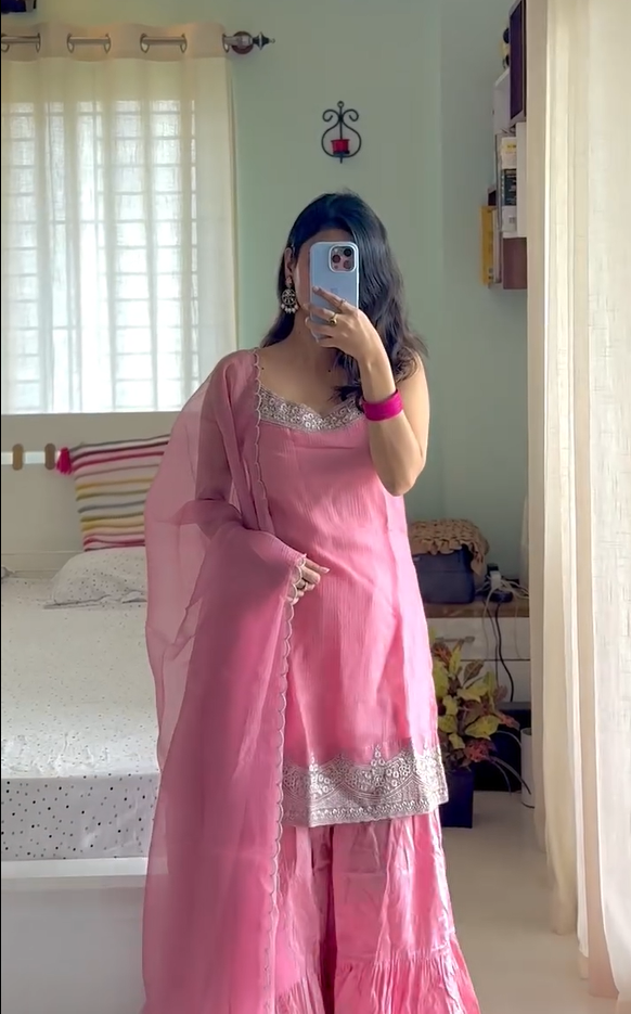 Fancy Chinon Fabric Kurti Bottom Set