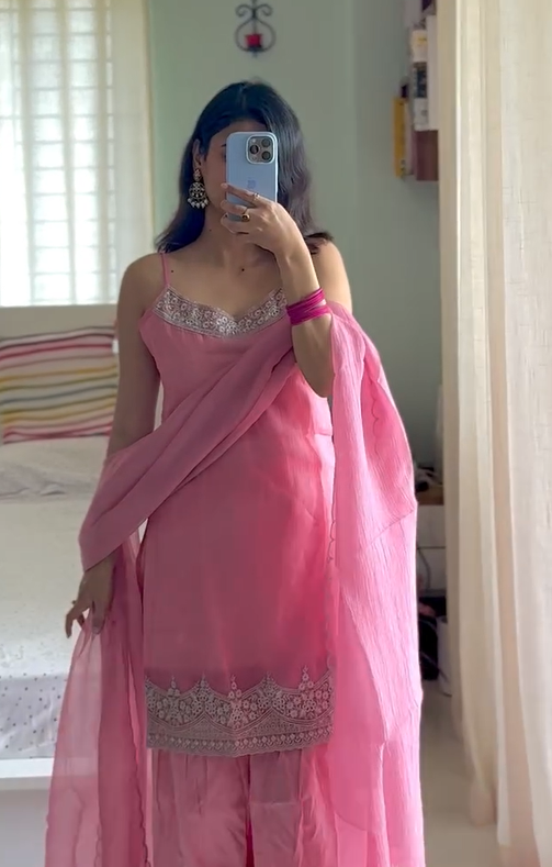 Fancy Chinon Fabric Kurti Bottom Set