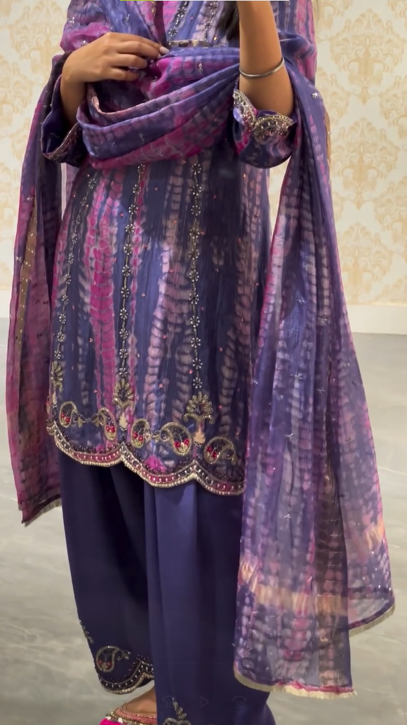 Pure kota silk suit handcrafted with beautiful silver embroidery