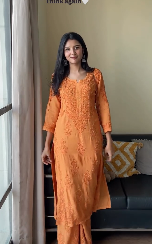 Viscose Georgette Straight Kurta Set With 3D Work