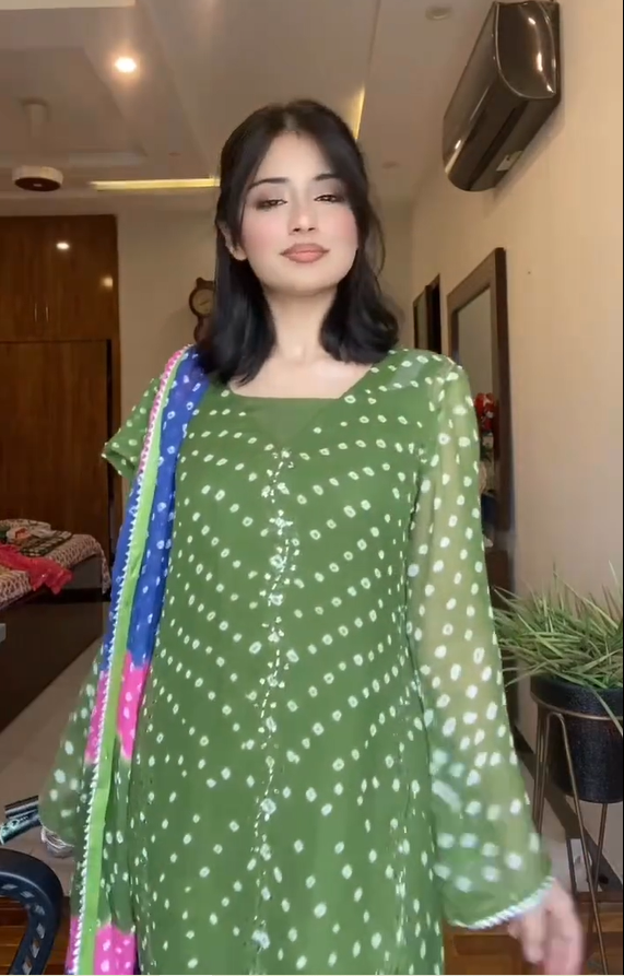 Designer Green Bandhani Print Kurti For Women