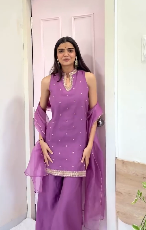 Viscose Chanderi Straight Kurta with Palazzo and Dupatta