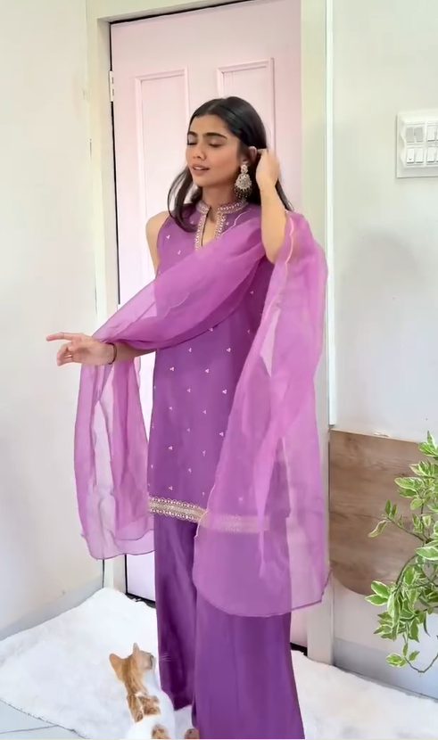 Viscose Chanderi Straight Kurta with Palazzo and Dupatta