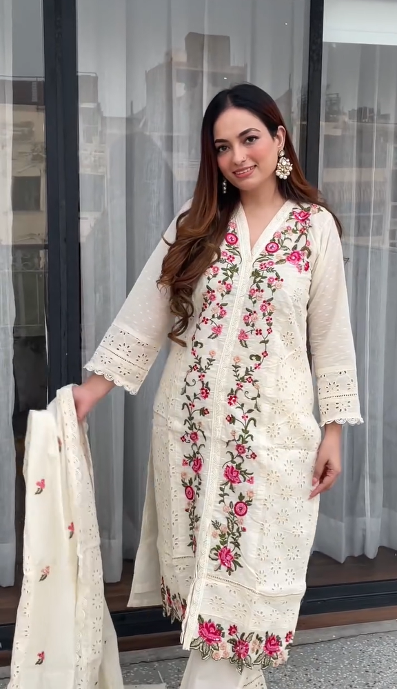 Heavy embroidered Cotton silk suit