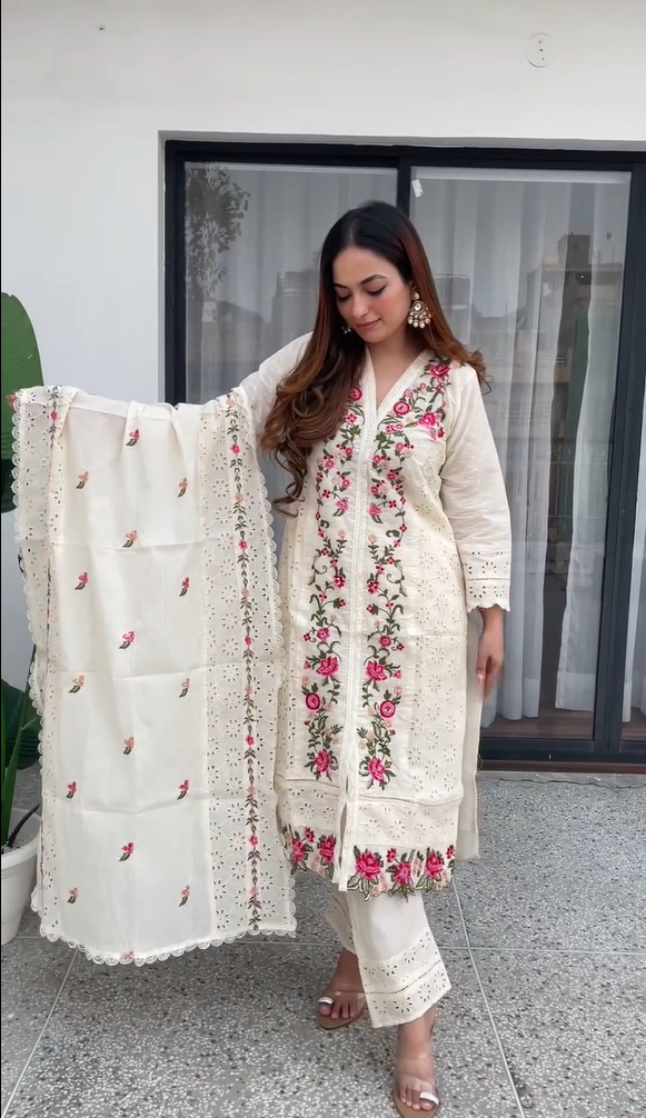 Heavy embroidered Cotton silk suit