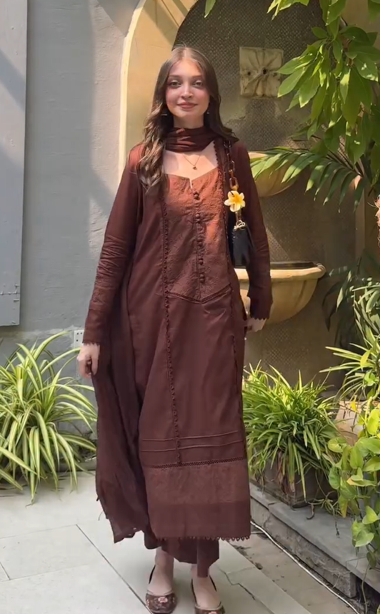 Brown Zari Embroidered Kurta Set