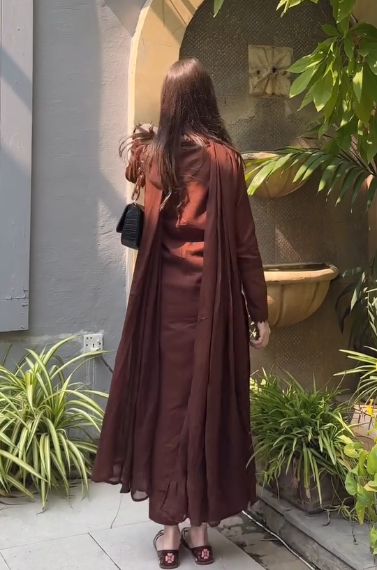 Brown Zari Embroidered Kurta Set