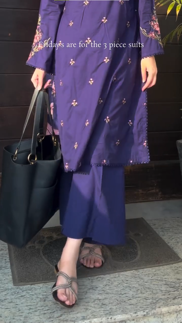 Purple Light Yoke Applique Baano Kurta Set