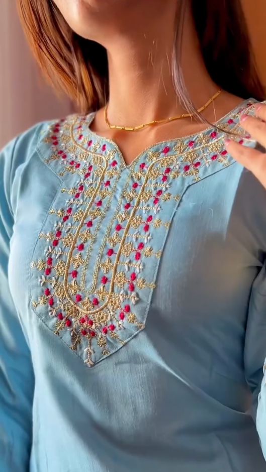 Women Embroidered Straight Kurta & Pants with Dupatta