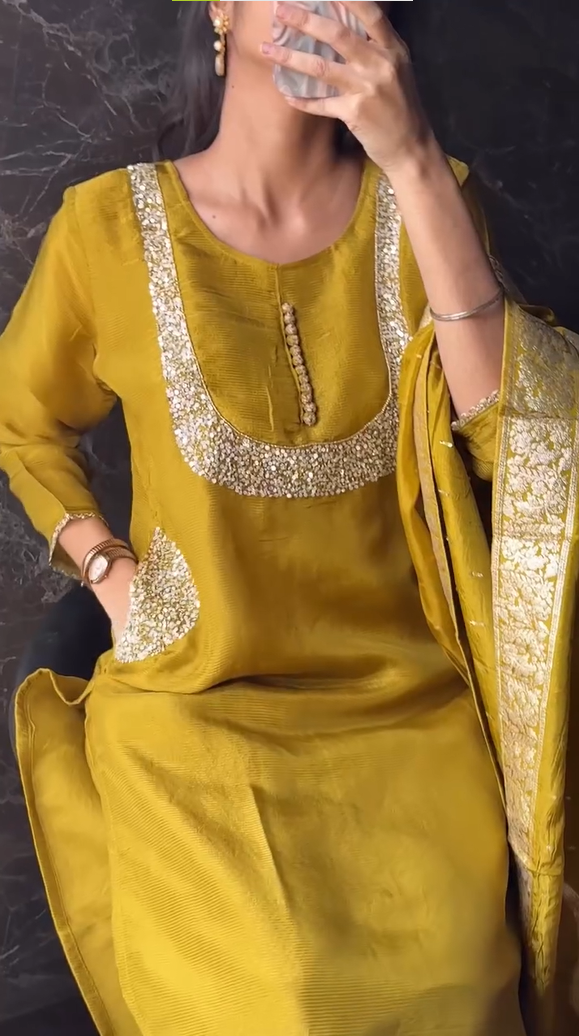 Yellow Colour Shimmer Tissue Dupatta Set