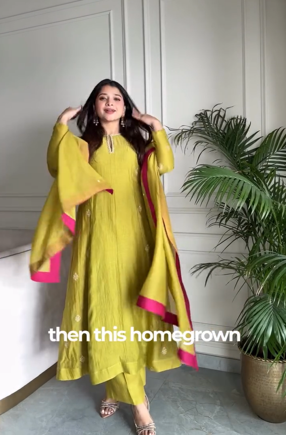 Shamrock Green Embellished Anarkali with Pant and Dupatta (Set of 3)