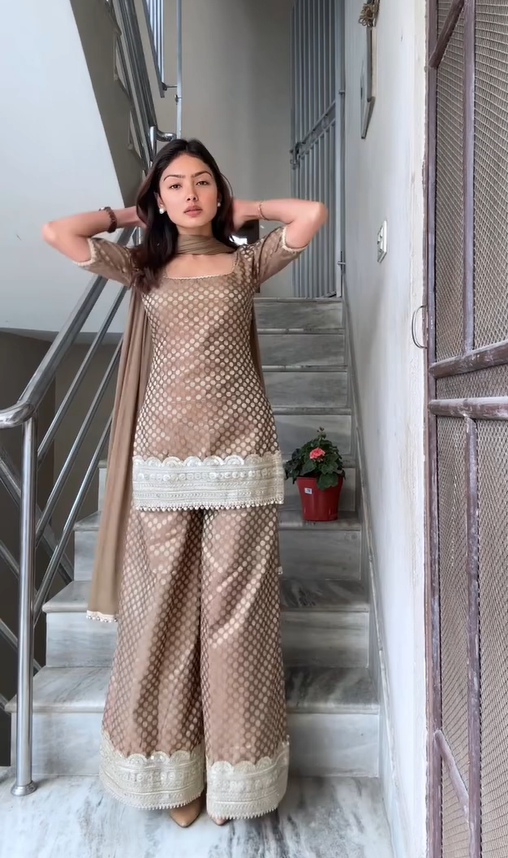 Light Brown kurta and sharara Set